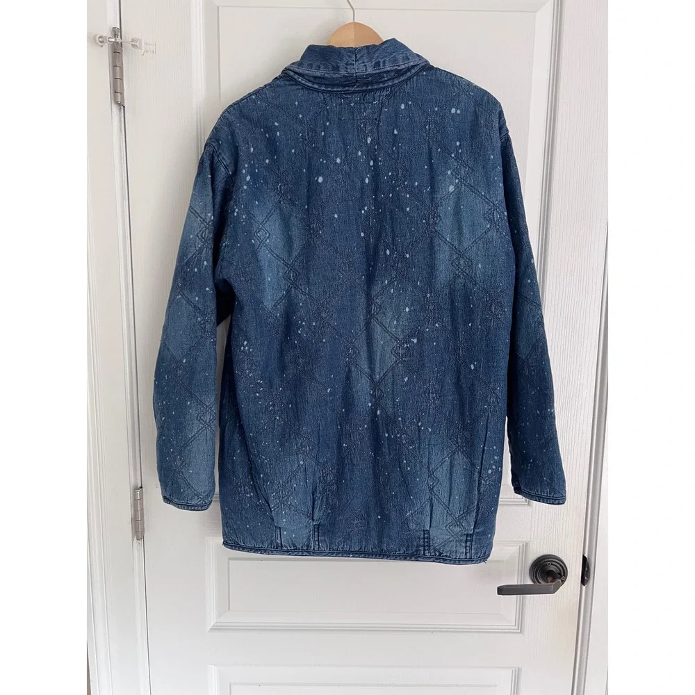 Anthropologie Pilcro Quilted Denim Spattered Oversized Boxy Kimono Jacket NWT XS